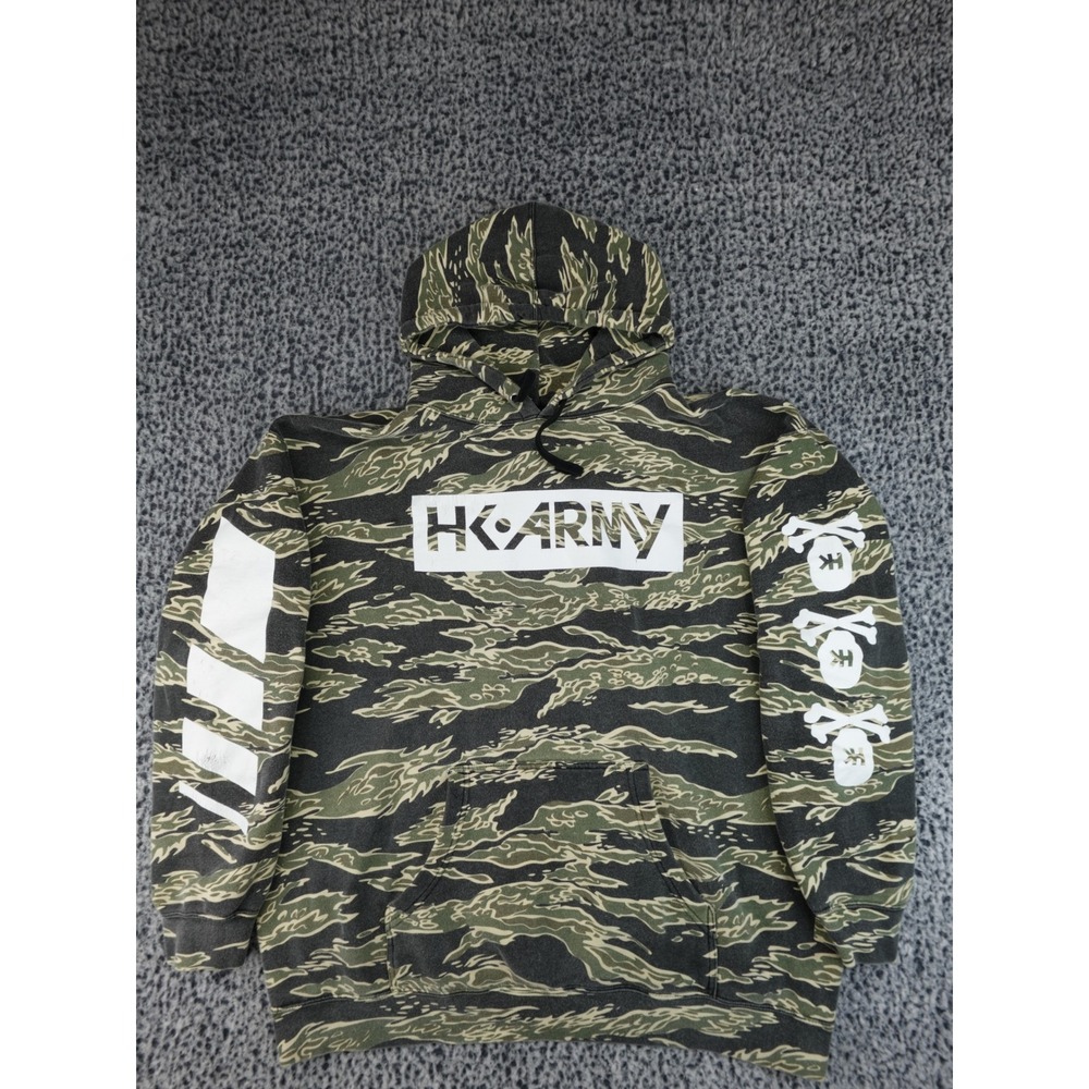 HK Army Tiger Stripe Camo Hoodie Mens 2XL Green Paintball Streetwear Sweatshirt